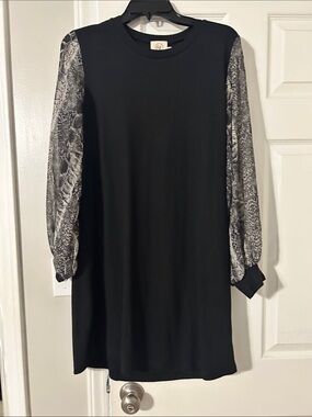 Black Shift Dress with Printed Balloon Sleeves boutique bought